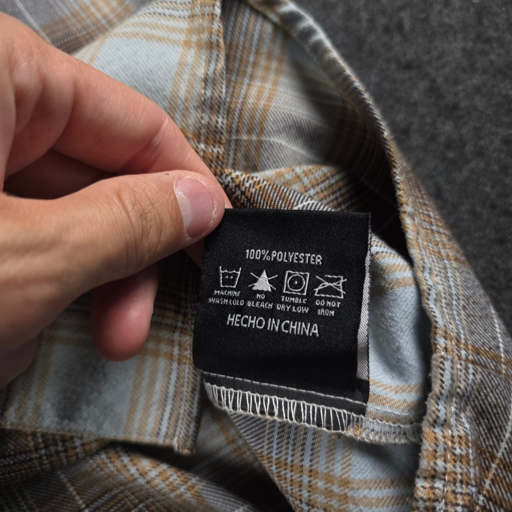 Dixxon Flannel Brown Blue Shadow Plaid Snap Button Work Shirt Grunge Men's L - Picture 11 of 14